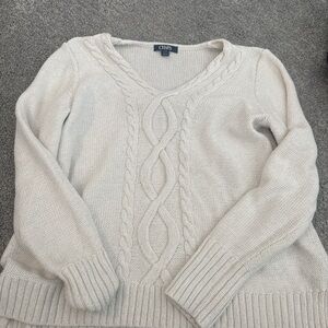 Chaps Women's V-Neck Cream Sweater